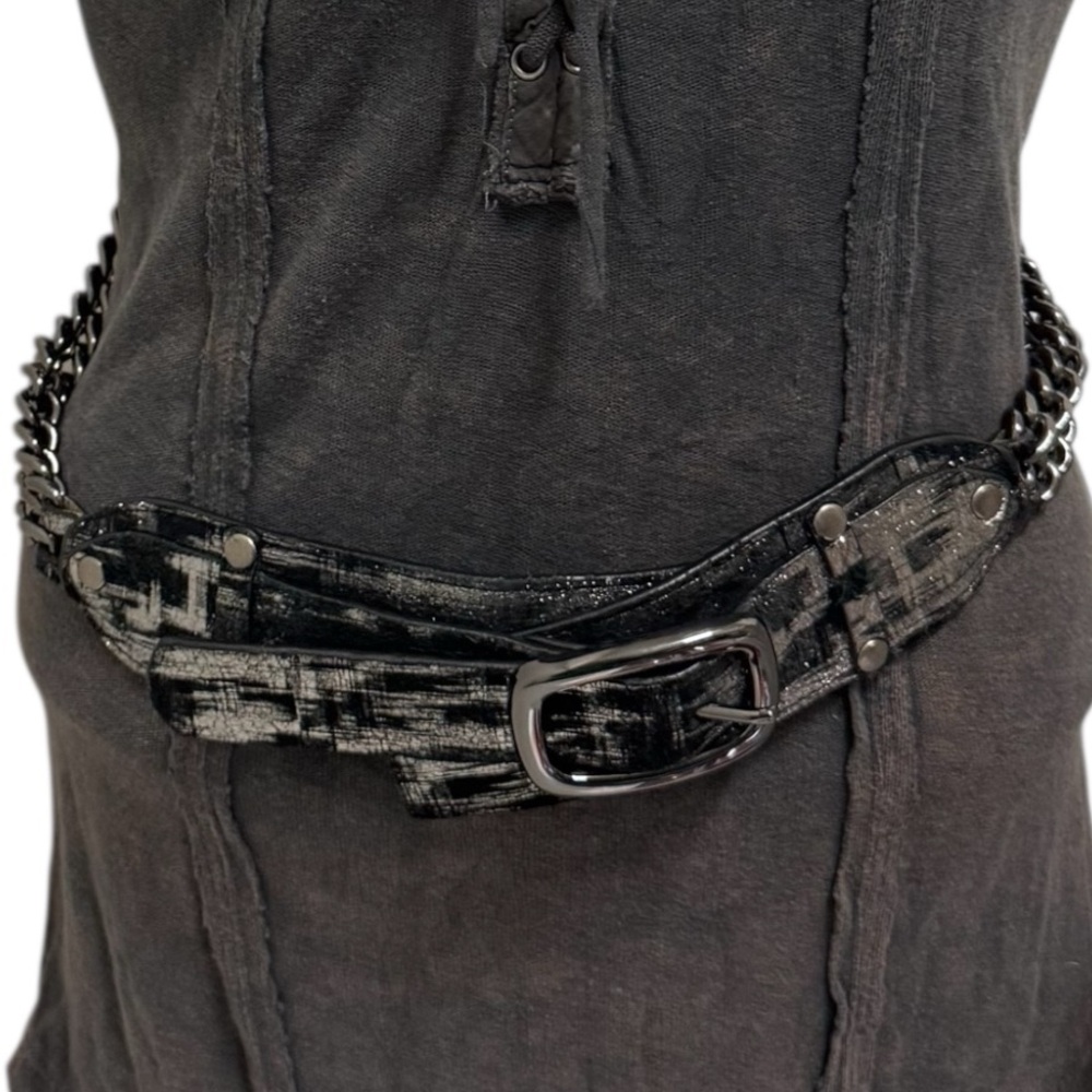WCM New York Black and Silver Leather Chain Belt
